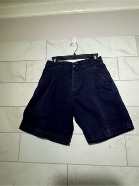 Men's Navy Flat Front Cotton Shorts